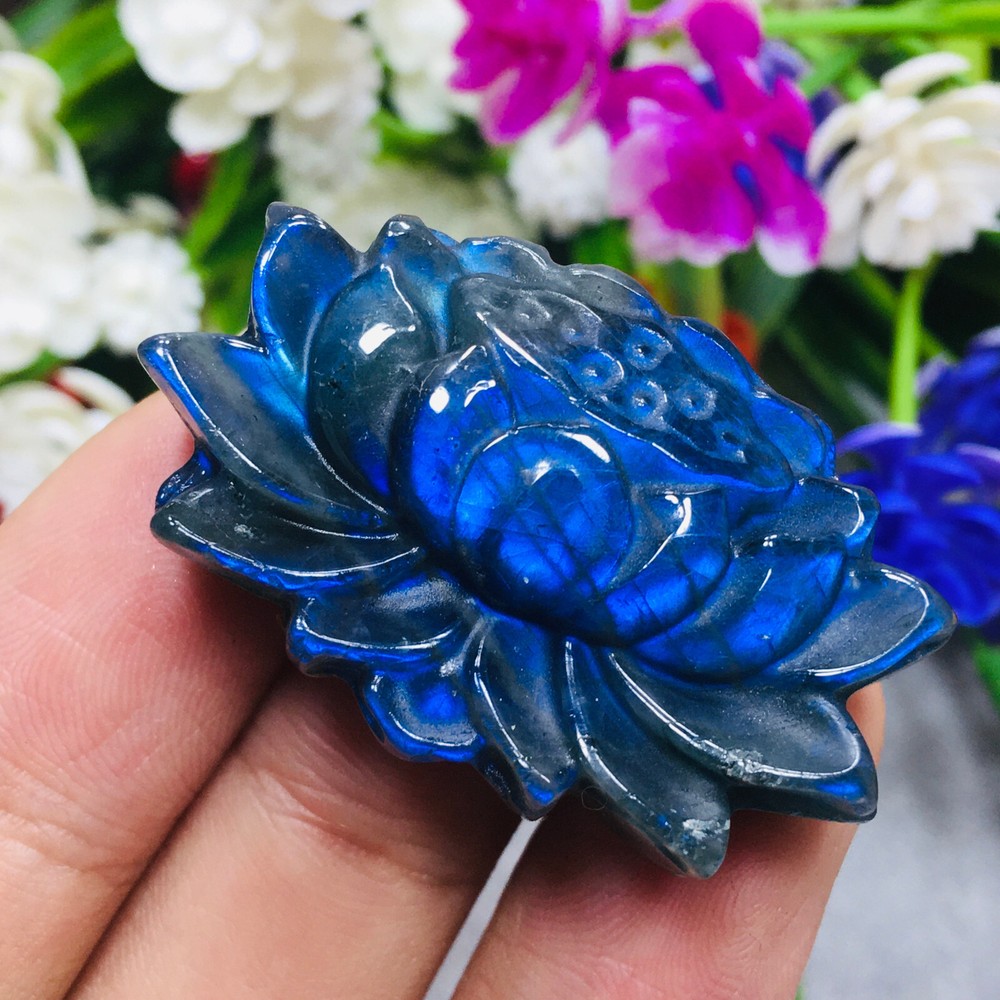Natural Labradorite Lotus Quartz Crystal Skull Reiki Healing Stone 1pc  