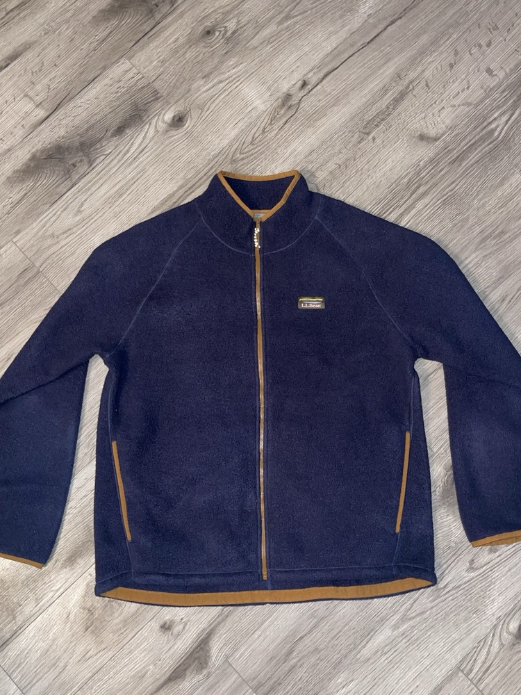 LL Bean Katahdin Fleece Full Zip Jacket Large Navy Blue Midweight