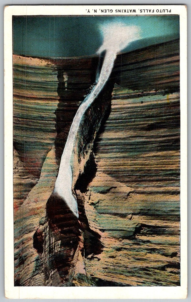 Vtg Postcard Pluto Falls Waterfall Watkins Glen, NY 1940s