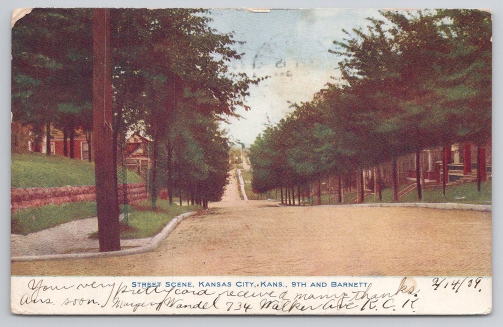 Kansas City, KS 9th & Barnett Street Scene Postcard 1909 Posted