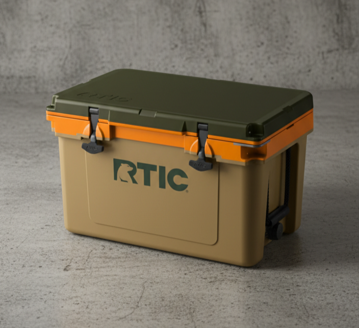 RTIC 45 QT Hard Cooler Ice Chest Rotomolded Tan Orange Green Tri-Color Edition