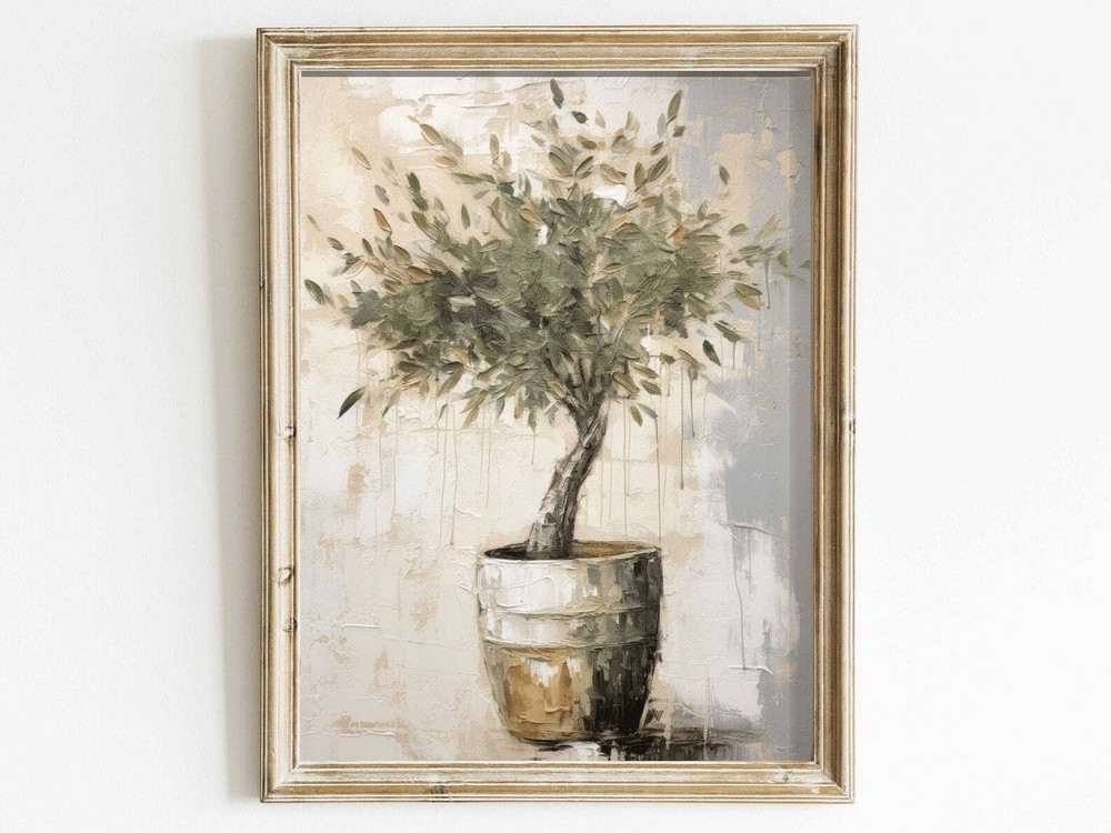 Olive Tree Art Vintage Tree Painting Botanical Wall Art Tree In A Pot