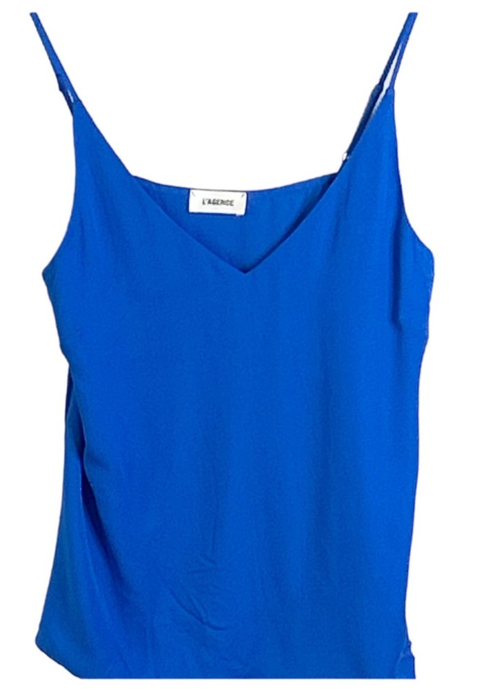 L' Agence Blue Silk Gabriella Camisole Tank Adjustable Straps V Neck Size S NWOT
