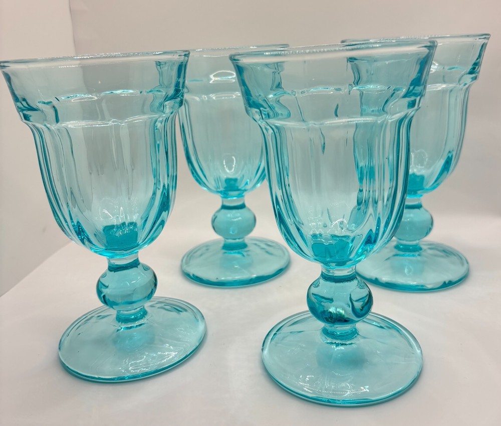 Set 4 Vintage Noritake Azure Blue Iced Tea Goblets 12 oz MCM Glass Japan