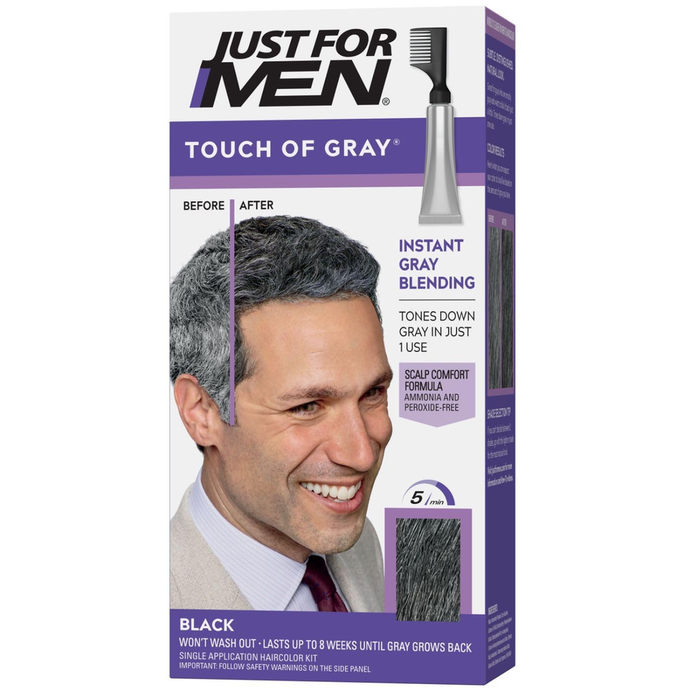 Touch of Gray, Mens Hair Color Kit with Comb Applicator for Easy Application, Gr
