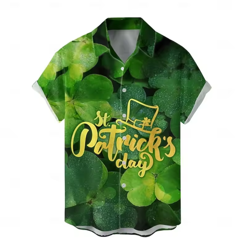 Classic St Patricks Day Hawaiian Shirt Lucky Clover Green Holiday Party