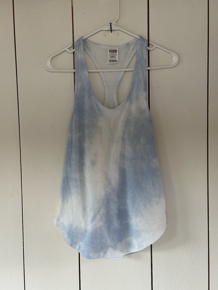 PINK Victoria’s Secret Y2K Racer Back Tank Top XS Sky Blue White Coquette Pastel