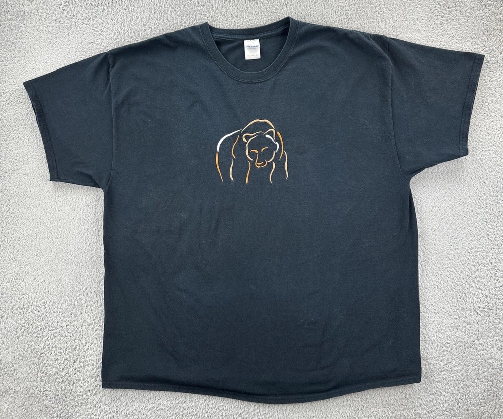 Vintage Gildan Men’s Size 3XL Black T Shirt Embroidered Grizzly Bear EUC