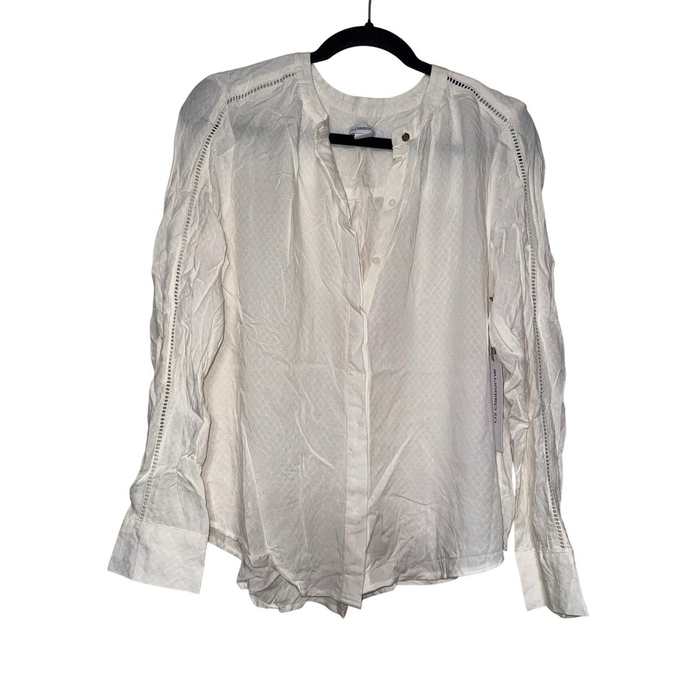 Liz Claiborne Womens Cream Textured Button Up Shirt Size Small