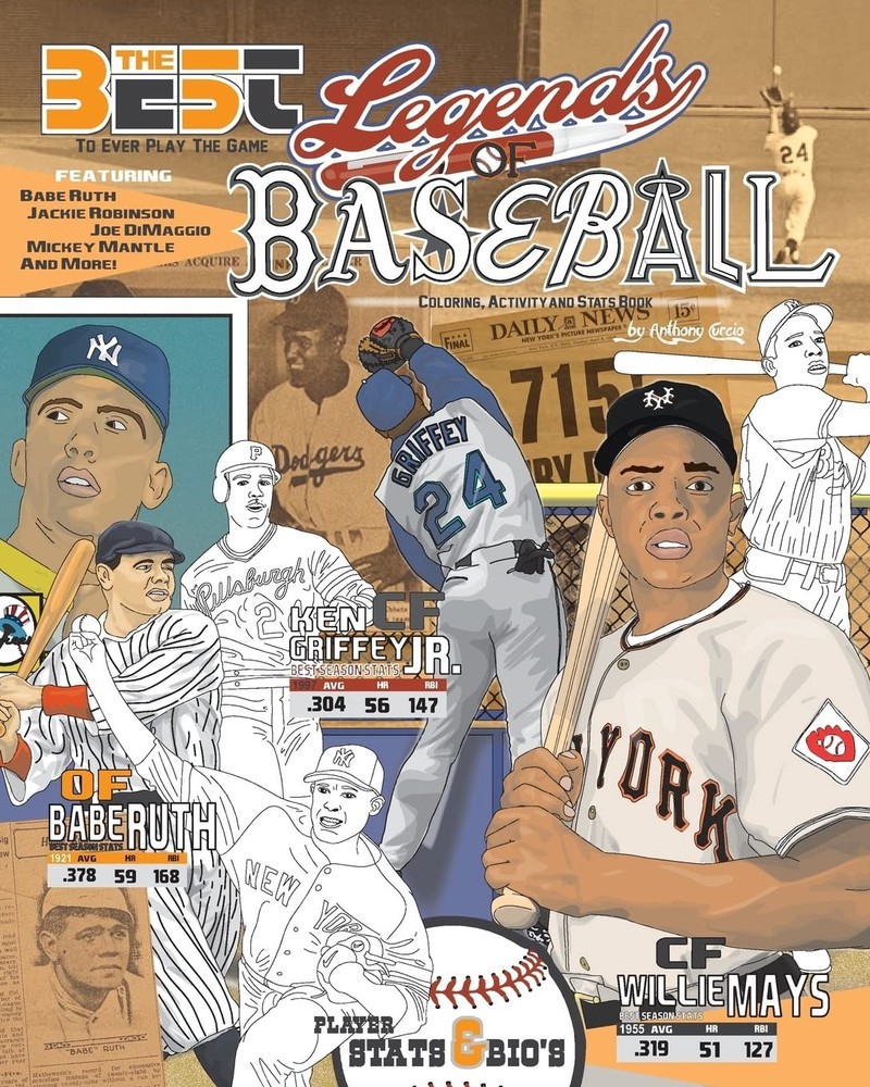 Legends of Baseball: Coloring, Activity and Stats Book for Adults and Kids: fea,