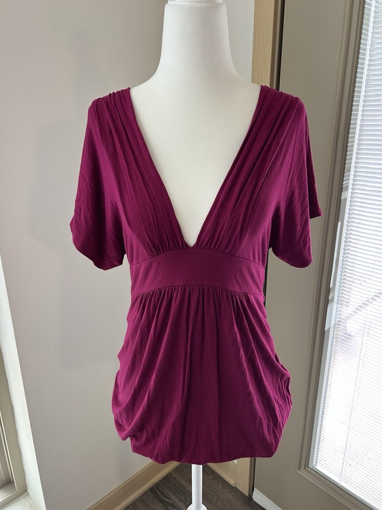 VTG Forever 21 Magenta V Neck Stretch Babydoll Top Y2K Indie Sleaze Club