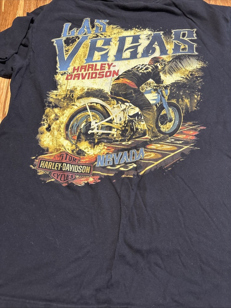 Vintage Y2K Harley-Davidson Men T-Shirt L Black Las Vegas NV Skeleton Rider