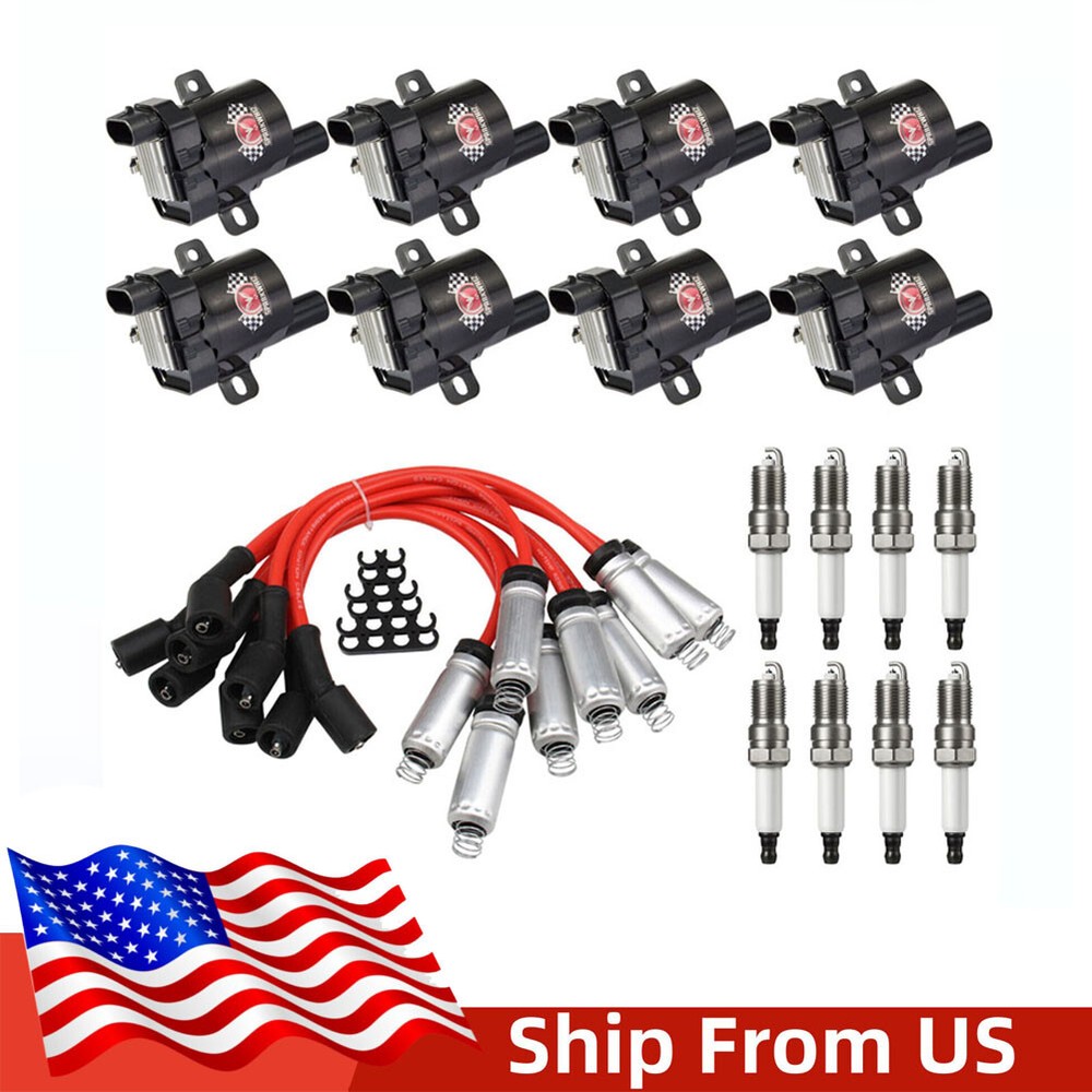 8Pack Ignition Coil Spark Plug Wire Kit Compatible with Chevy Silverado 1500 2500 GMC Sierra