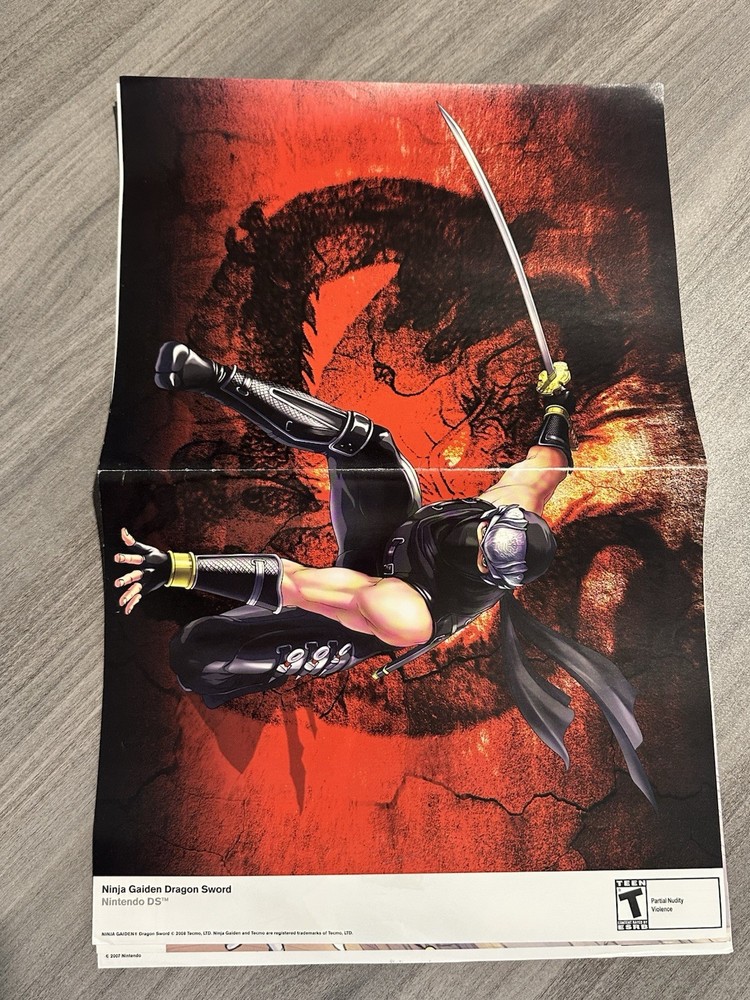 2007 Official Ninja Gaiden Dragon Sword Double Sided Poster Nintendo DS 10x16
