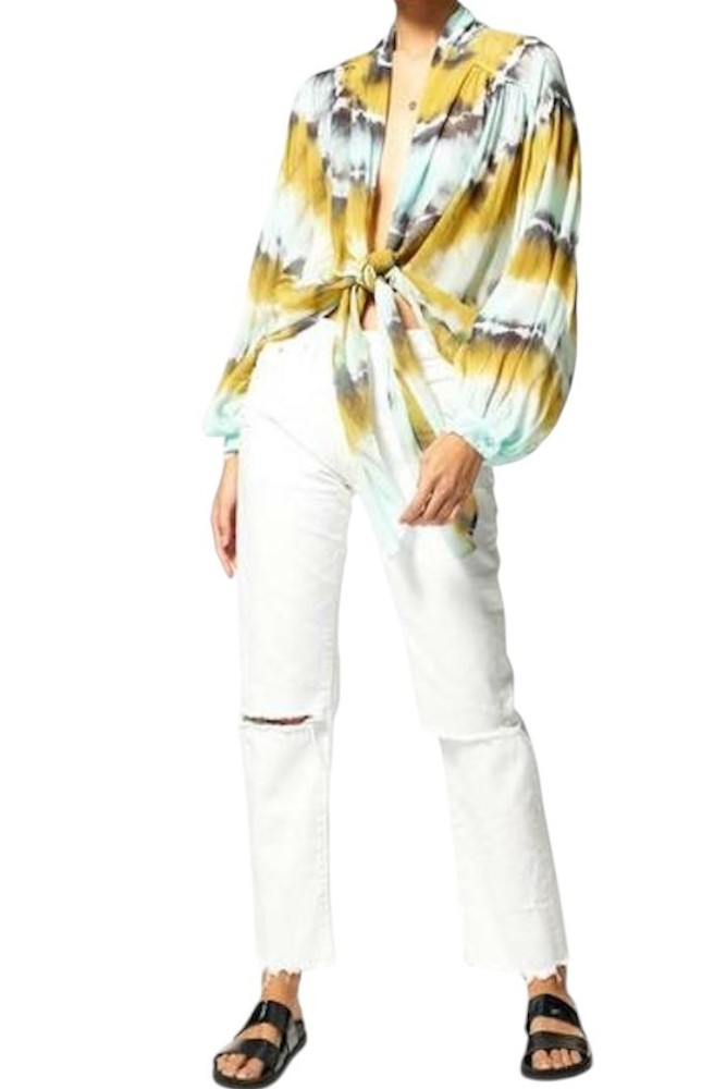 Young Fabulous & Broke Womens Carmen Tie Front Top Size L Boho Beachy Festival