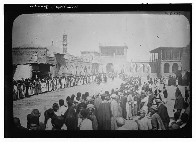 British troops,streets,soldiers,buildings,arches,Jerusalem,Bain News Service