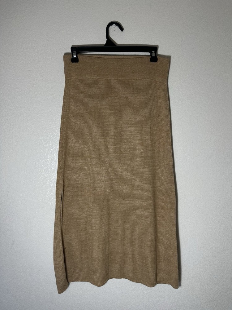 Free People Golden Hour Ribbed Midi Skirt, Ribbed, Side Slit, Size Small