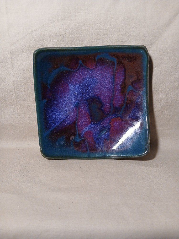 Potters Brown Studio Signed Square Plate Candle Holder Edom TX