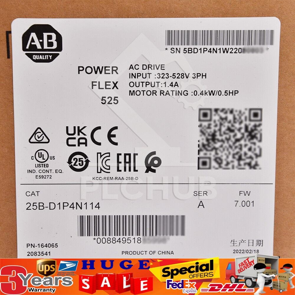 New AB 25B-D1P4N114 Allen-Bradley PowerFlex 525 0.4kW 0.5Hp AC Drive US Free Tax