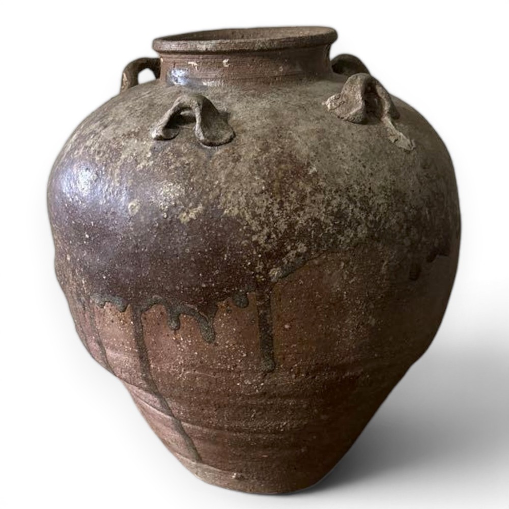 Tamba Pottery Jar Edo Period 18th C Japanese Antique Ceramic Vase Vessel 10.2 in