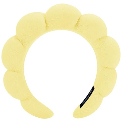 Spa Headbands for Washing Face or Makeup, Sponge Bubble Skincare Yellow