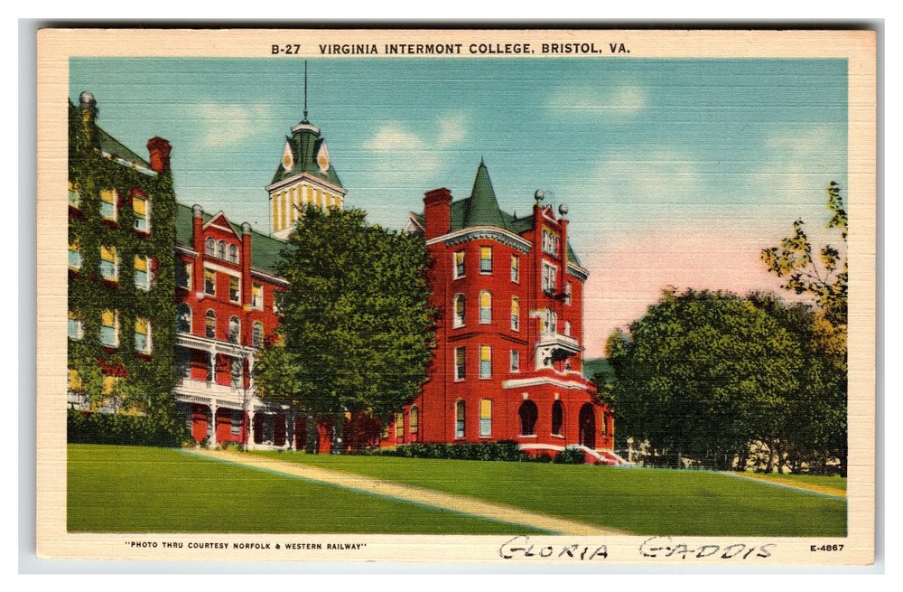 Vintage Virginia Intermont College Bristol VA Linen Postcard 1942
