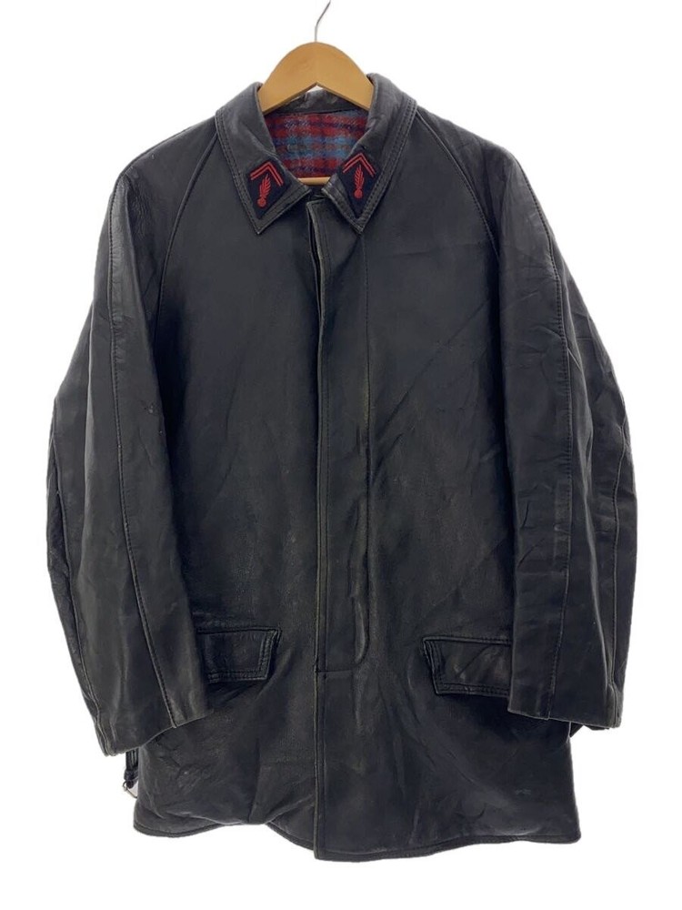 Euro Vintage French Fireman/Lined Blanket/Leather Jacket Blouson/Blk 20901