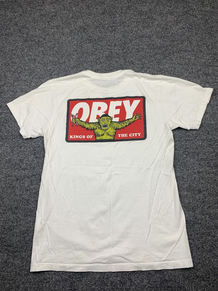 Obey Kings Of The City Logo Men's Short Sleeve White T-Shirt Small Monster Logo