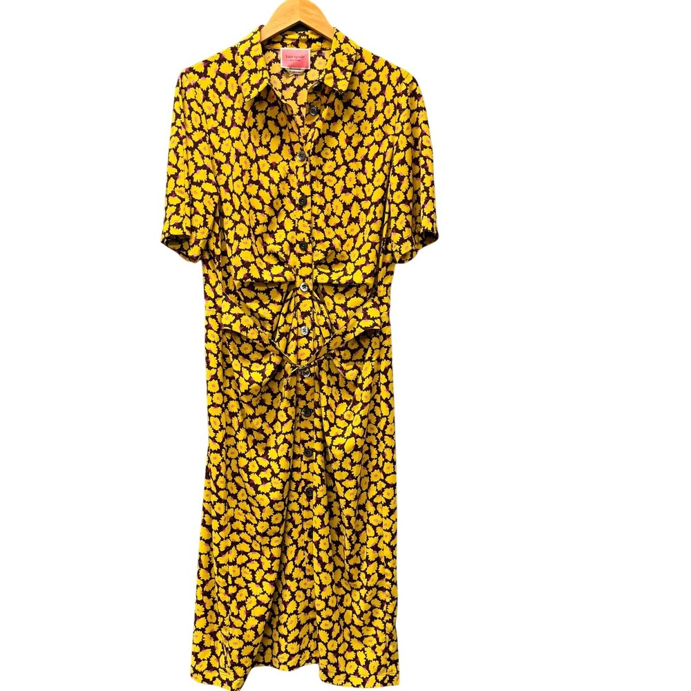 Kate Spade Dress Womens 14 Sunny Bloom Ruched Front Floral Midi Button Up Boho