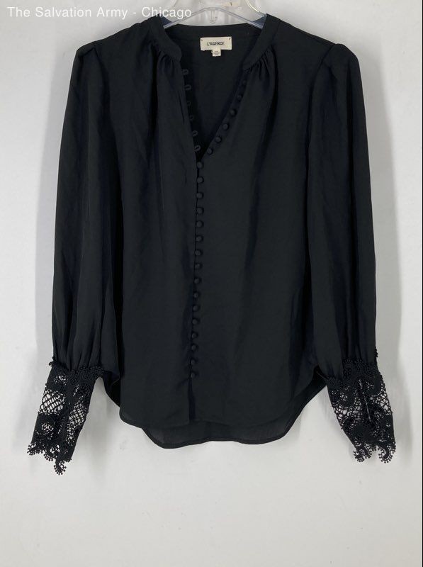 L'agence Womens Black Regular Fit Long Sleeve Button Front Blouse Top Size M