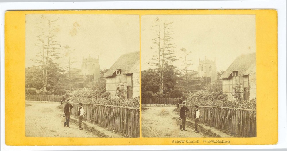 G2116~ ENGLAND – Children at Ashow Church Warwickshire 1860s Stereoview