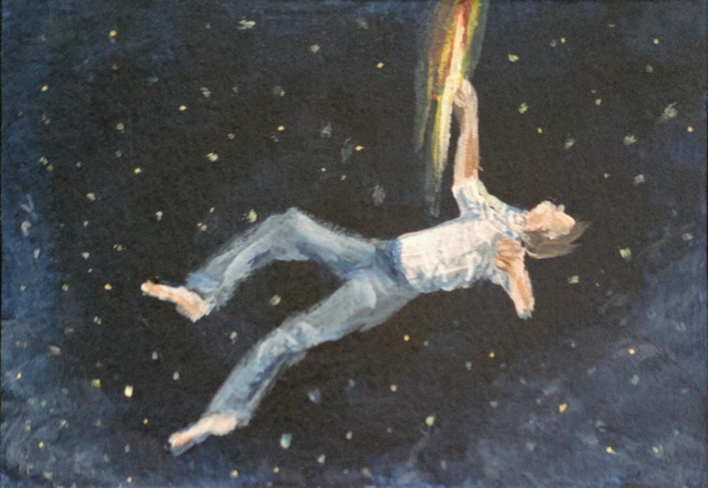 ACEO Original Floating Man in the Glow Dreamlike Impressionist Art Surrealism