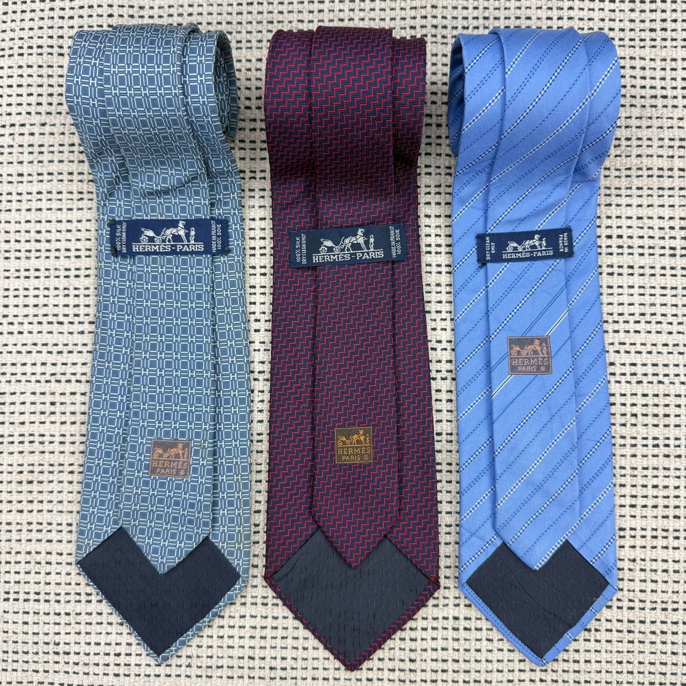 Lot Of 3 Hermes Tie Silk Necktie Stripe Design Multi Color Made In France