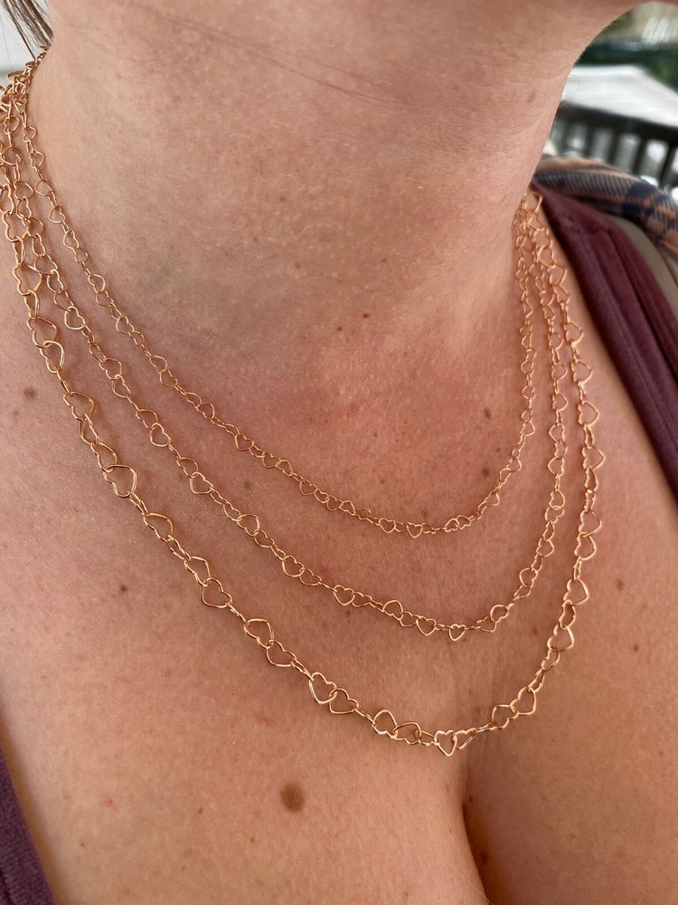 14k Rose Gold Plated Solid 925 Sterling Silver Paperclip Heart Chain Necklace