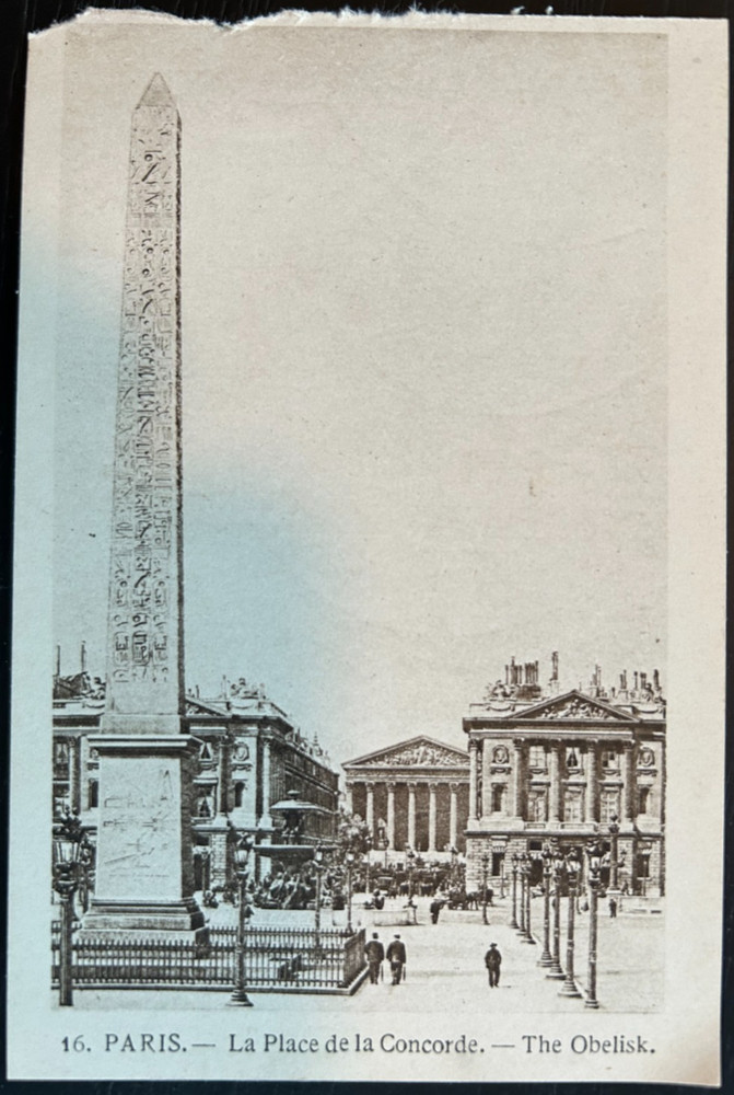 Antique postcard: Obelisk at La Place de la Concorde, Paris, pre-1907, OK cond