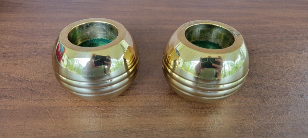 Heavy Gold Tone Metal Solid Candle Holders Possible Brass