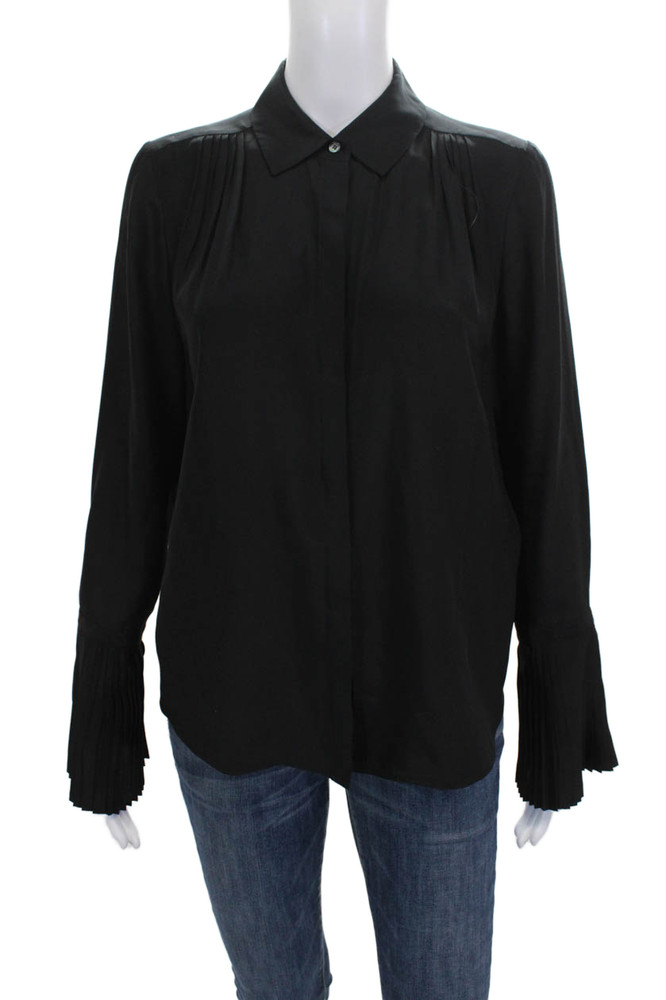 Frame Women Basic Silk Collared Long Sleeve Button Blouse Black Size XSFree Shipping in US $100+ Orders | $6.95 Orders Below