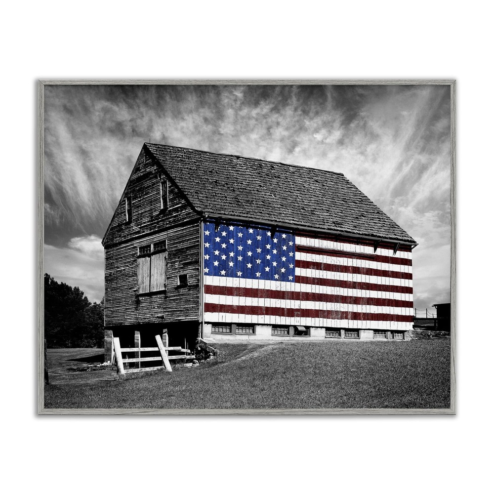 sca-148-Wall-Art Black and White Farmhouse Barn American Flag, Wall Art, 16 x...