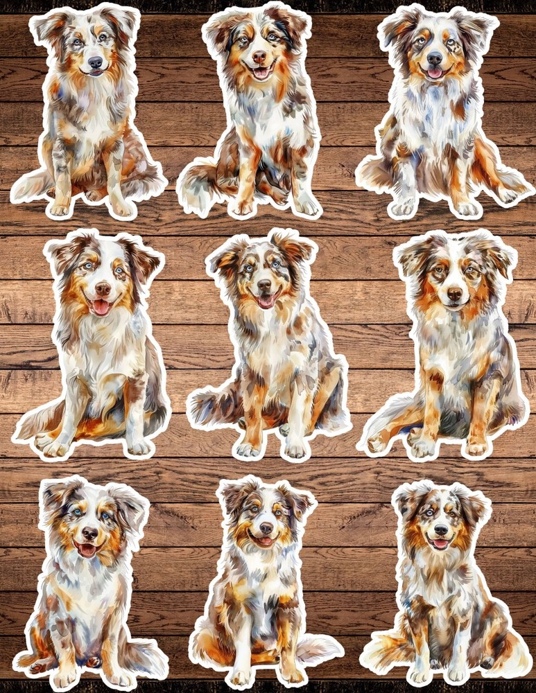 Australian Shepherd Die Cut Vinyl Stickers Set Scrapbooking Laptop Waterbottle