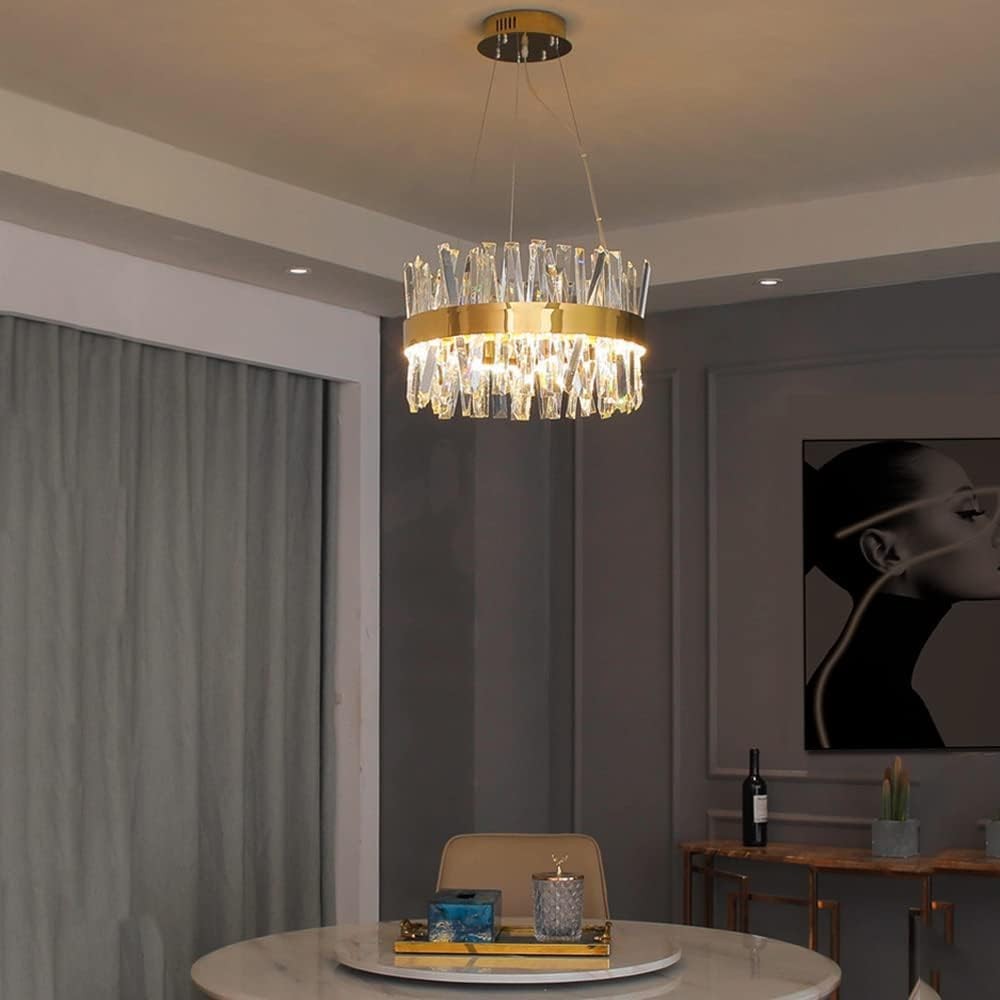 Round Crystal Drum Chandelier - Luxury Bedroom Hanging Light Fixture