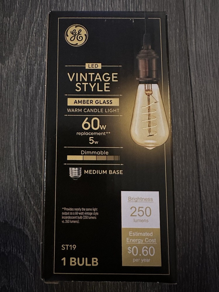 GE LED Vintage ST19 Bulb 60W Warm Candle Light Dimmable Medium Base