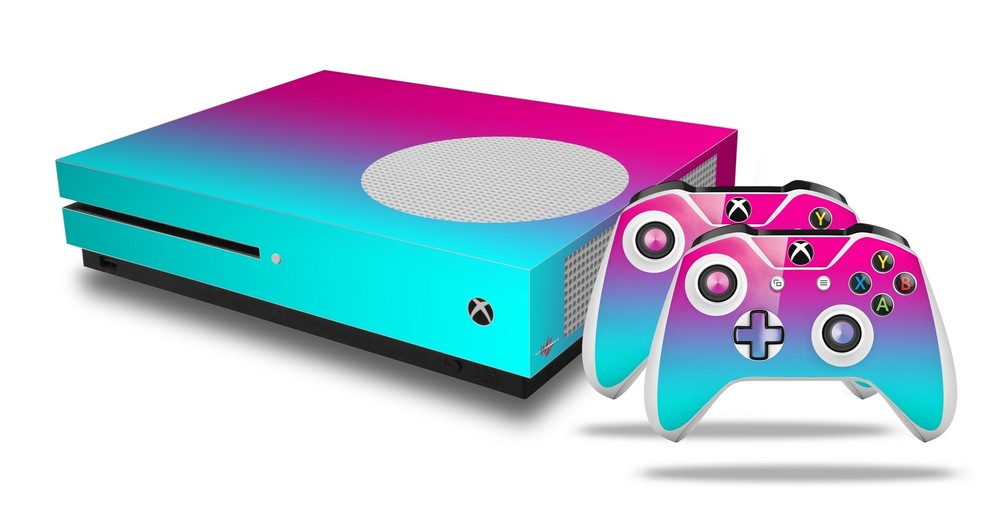 Skin XBOX One S Console Controller Smooth Fades Neon Teal Hot Pink