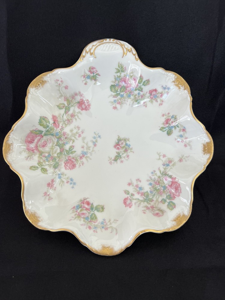 Antique HAVILAND LIMOGES  Relish Dish BonBon Candy Trinket Pink Rose Gold Trim