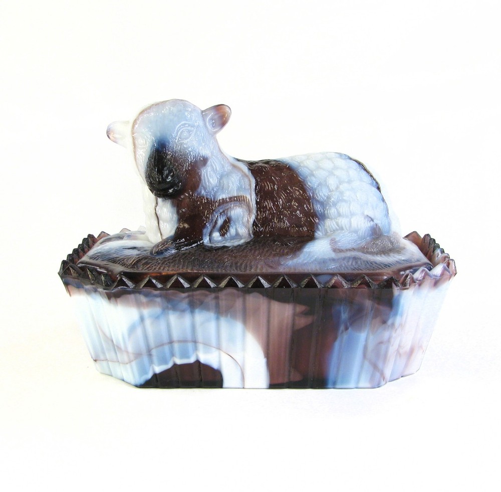 Westmoreland Glass 1975 Purple Slag Lamb Covered Dish Book Photo