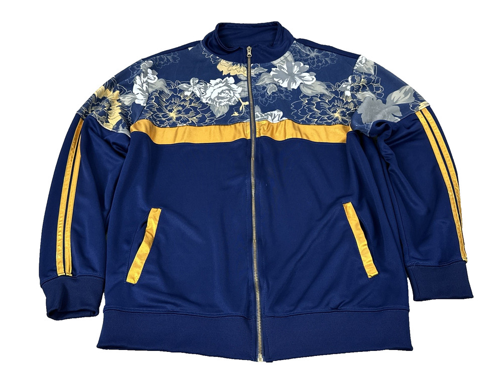 Henry & William Men's Track Jacket XL Blue Gold Floral Stripe Hip Hop Y2K Retro