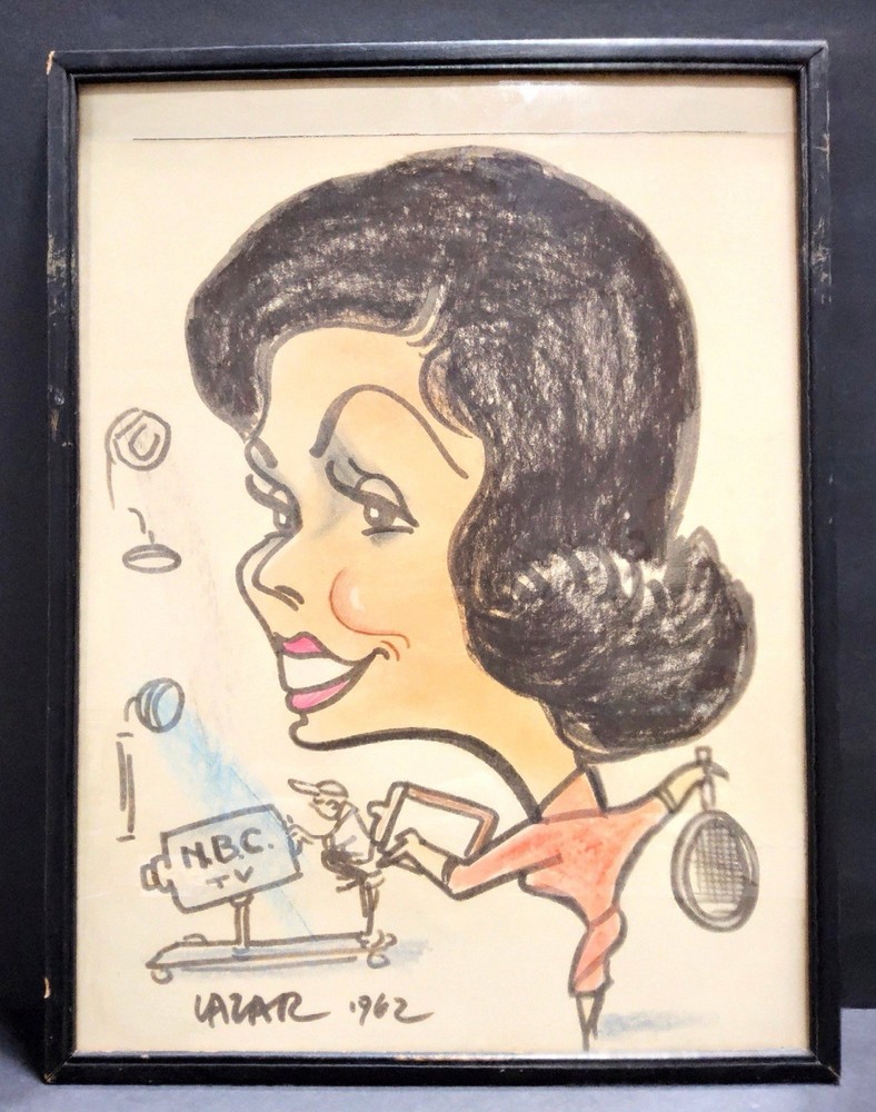 1962 Lazar Krstich NYC Street Artist NBC TV Tennis Caricature Framed
