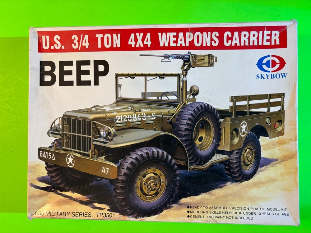 U.s.army 3/4 Ton 4X4 Weapons Carrier Truck Model Kit 1/35 Scale Skybow Started!!