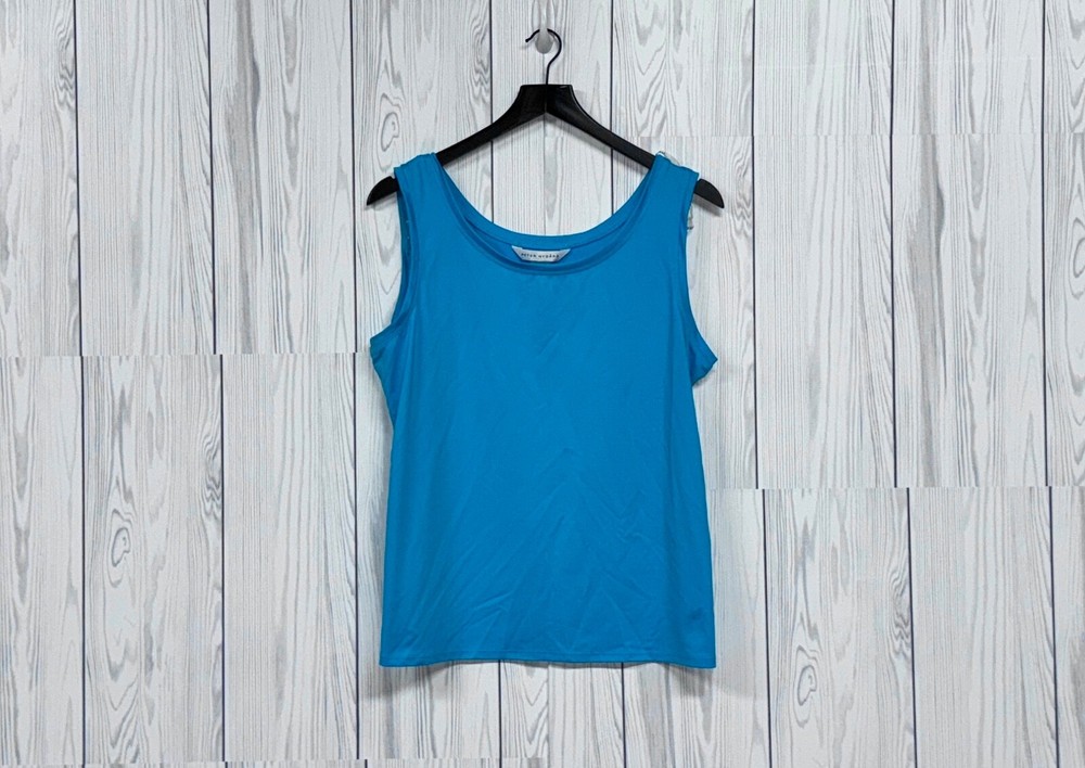 Peter Nygard top womens size large sleeveless cropped solid blue stretch