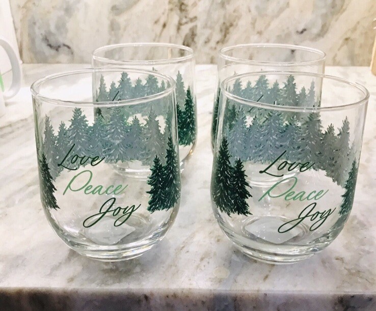 Greenbrier Holiday Winter Pine Trees Old-Fashioned Set Of 4 Glasses 4 Inch.