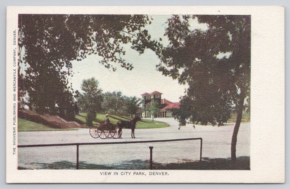Vintage City Park Denver CO Postcard Horse Carriage Souvenir Publishing